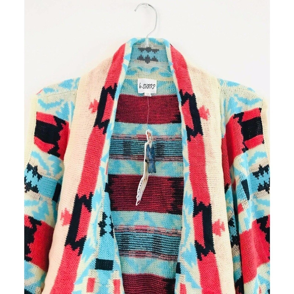 Anthropologie B sharp Aztec Tribal Draped Wrap Swing Cardigan Size SM Sleeveless - Picture 4 of 11